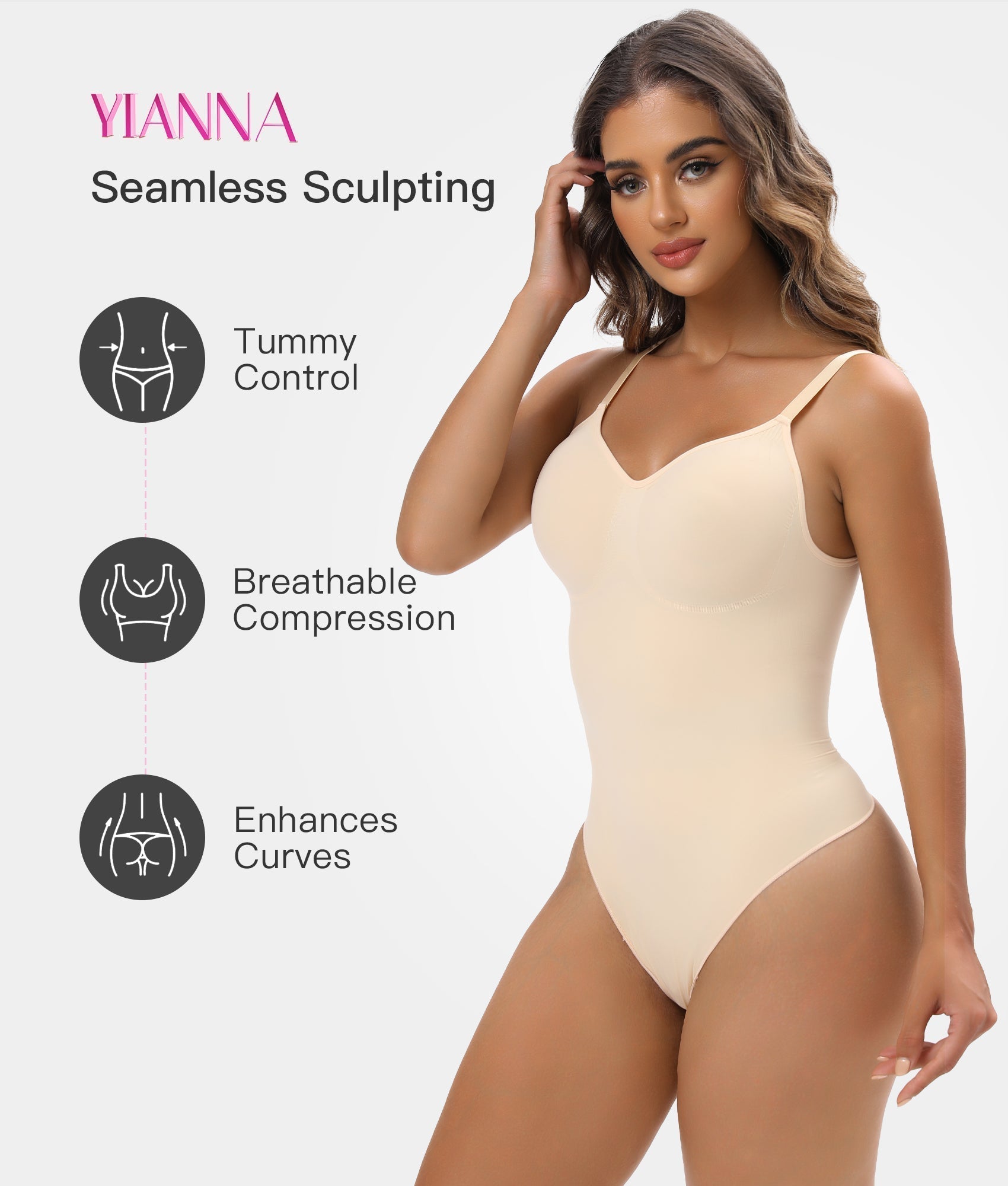 YIANNA Women Shapewear Tummy Control Bodysuit Seamless Sculpting Snatched Waist Body Suit Thong