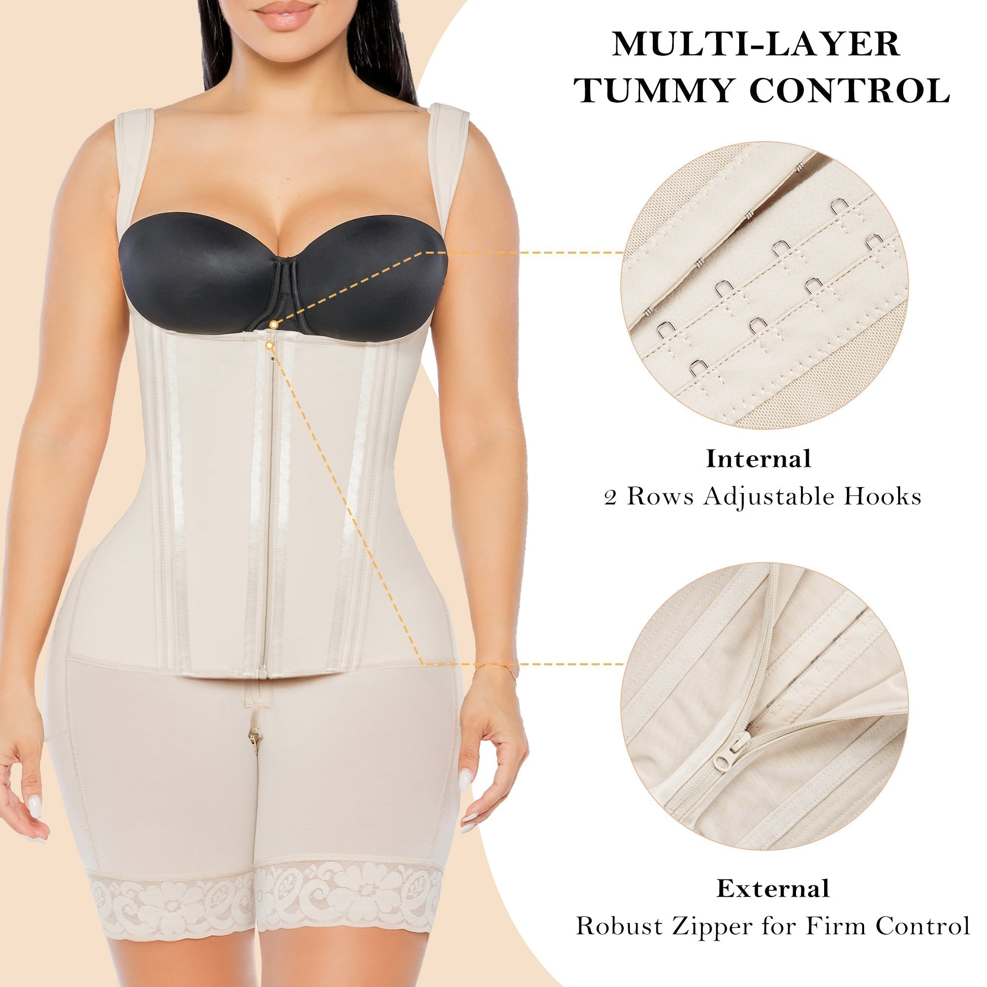 YIANNA Fajas Colombianas Postpartum Shapewear for Women Tummy Control Butt Lifter Body Shaper with Zipper and Hooks