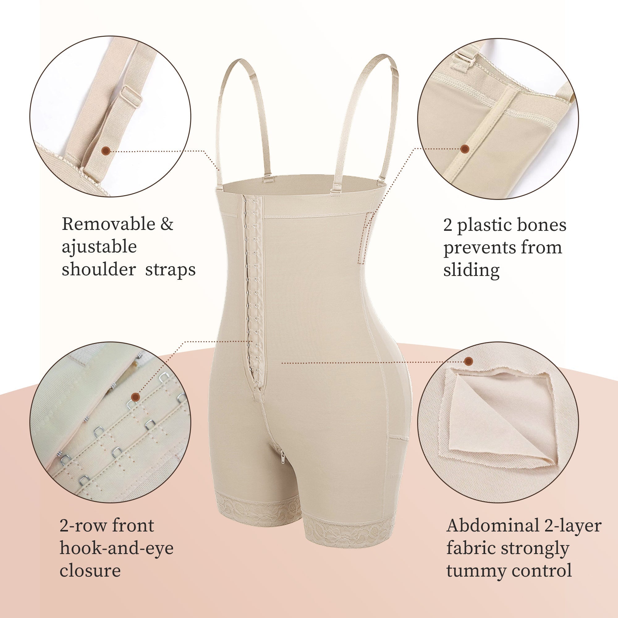 YIANNA Fajas Colombianas Shapewear for Women Tummy Control Body Shaper Butt Lifter with Zipper Crotch